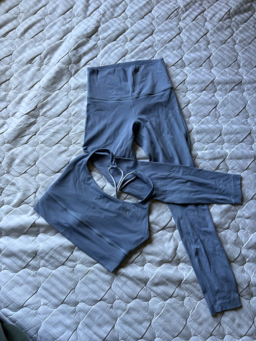 Seamless High-Waist Leggings & Strappy Sports Bra Set — Slate Blue
